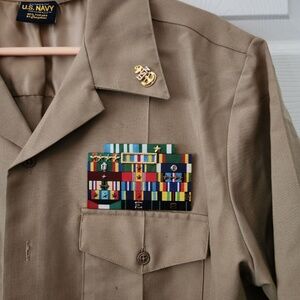 US Navy Khaki Shirt , Short Sleeve Poly/Wool Service Dress Type I
